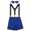 IBTOM CASTLE Toddler Baby Boy Clothes Set 1st Birthday Cake Smash Bowtie Suspenders Pants 3pcs Outfits Diaper Nappy Cover Christening Clothes Royal Blue+Black view 1