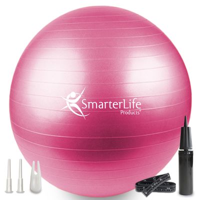 SmarterLife Exercise Ball Yoga Ball for Fitness, Balance, Stability, or Pregnancy, Gym Ball for Core Workout, Physical Therapy, Yoga Ball Chair for Office, Anti-Slip Anti-Burst (65 cm, Pink)