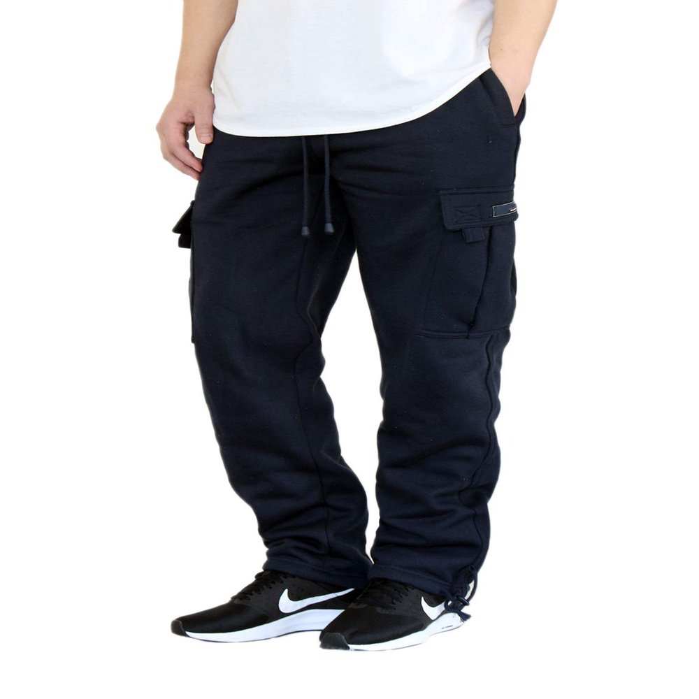 AIRNINE Men's Fleece Cargo Sweatpants Heavyweight M-5XL (Navy, Large)
