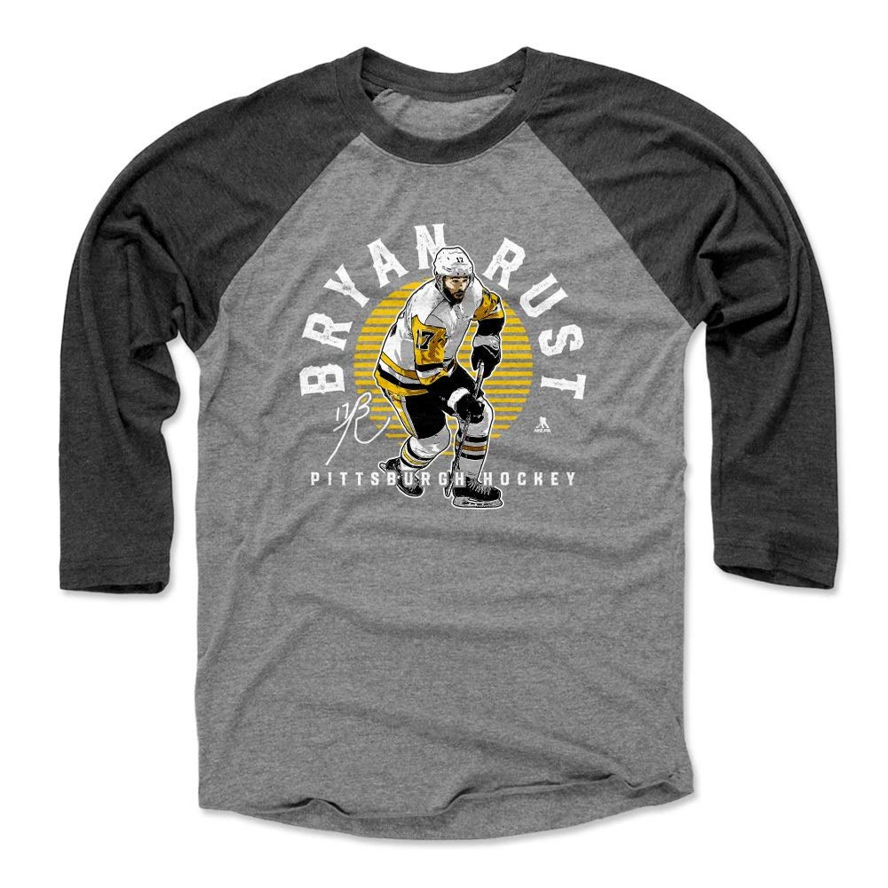500 LEVEL Bryan Rust Tee Shirt (Baseball Tee, XXX-Large, Black/Heather Gray) - Pittsburgh Raglan Tee - Bryan Rust Emblem Y WHT