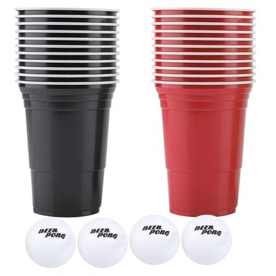 TOPINCN Beer Pong Drinking Game Set 22PCS Plastic Game Cups with 4PCS Pong Balls Outdoor Camping Pub Party Supplies 16oz(red Cups 11+Black cups11+4balls)