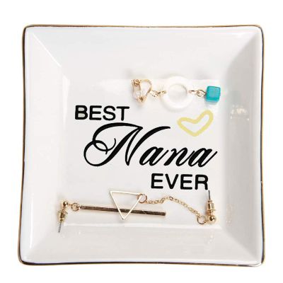 HOME SMILE Birthday Mother's Day Christamas Gifts for Nana,Ceramic Ring Dish Jewelry Tray for Grandma Grandmother-Best Nana Ever