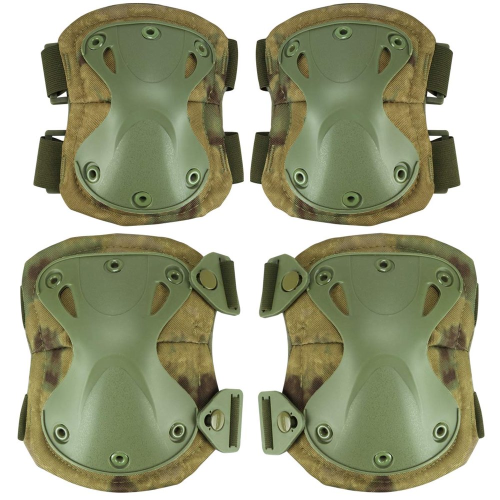 Tactical Combat Knee & Elbow Protective Pads Set for Outdoor CS Paintball Game Cycling Safety Skateboarding Gear Skates Knee Protection Guard Pads (FG)
