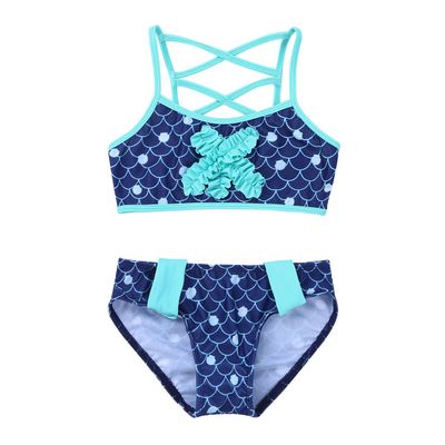 Alvivi Kids' Girls' Two-Piece Mermaid Tankini Swimsuit Bathing Suit Starfish Bra Tops with Swim Briefs Set Dark Blue 2-3