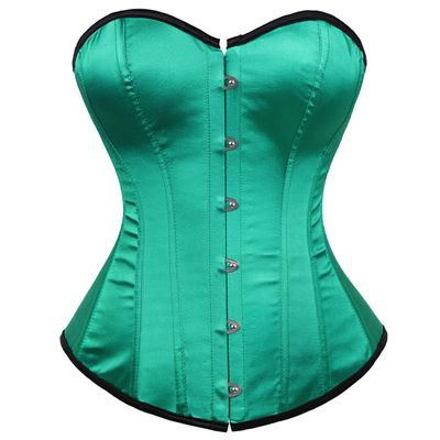 Grebrafan Women's Plus Size Satin Overbust Lace up Boned Corsets Shapewear Outfit (US(14-16) 3XL, Green)