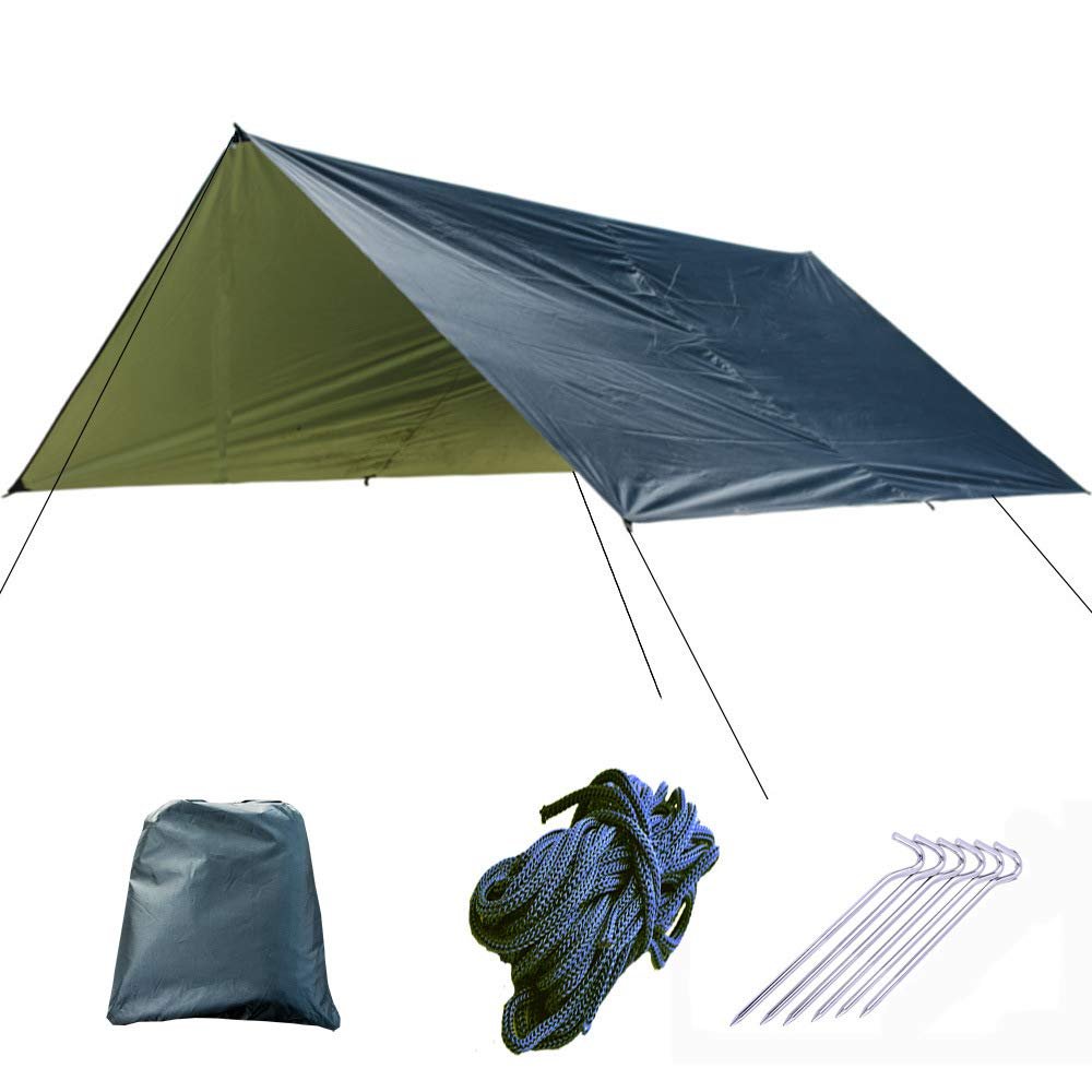 KOSSJAA Camping tarp with Poles Rain Fly Tent Tarp 3m x 3m Lightweight Camping Shelter Hiking Tent Tarpaulin (Black, 300 cm x 300cm(118 x 118 inch))