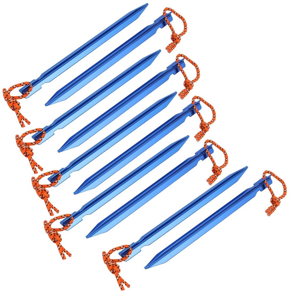 Aexit 10pcs 7-inch Home hardware Length Aluminum Alloy Tri-Beam Tent Stakes Blue w Reflective Rope Model:61as301qo196