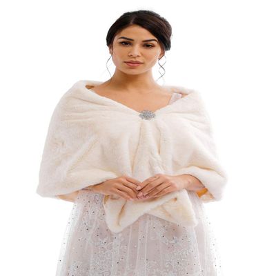 Jovono Women's Bride Wedding Faux Fur Shawl Wrap and Scarf for Women (Ivory)