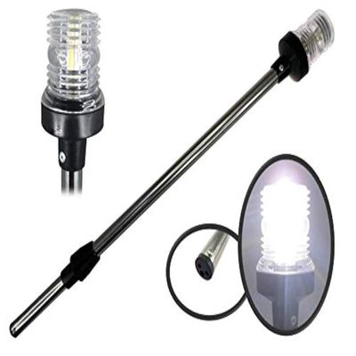 Pactrade Marine 12V Marine Boat Yacht Pontoon Navigation Anchor Light 360 Degrees All Around Nature White LED Splashproof Black Housing USCG Certified Approved (Plug-in Base (H=25"))