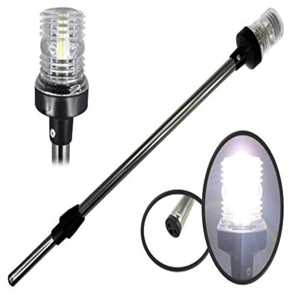 Pactrade Marine 12V Marine Boat Yacht Pontoon Navigation Anchor Light 360 Degrees All Around Nature White LED Splashproof Black Housing USCG Certified Approved (Plug-in Base (H=25"))