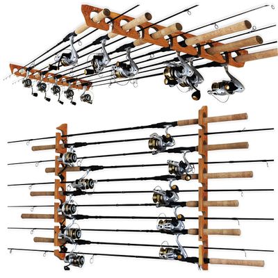 Rush Creek Creations 11-Rod Wall or Ceiling Fishing Rod Storage Rack, Vertical or Horizontal Fishing Rod Holder with 11 Rod Capacity