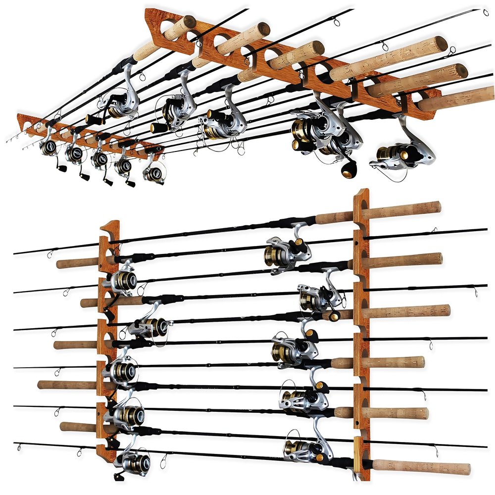 Rush Creek Creations 11-Rod Wall or Ceiling Fishing Rod Storage Rack, Vertical or Horizontal Fishing Rod Holder with 11 Rod Capacity