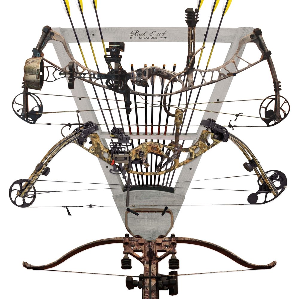 Rush Creek Creations Wall Mounted Bow and Arrow Display Rack for Hunting & Archery Accessories Real Tree 3-Bow Holder & 12-Arrow Storage Handcrafted Small Bows & Big Bow Hanger w/Arrow Holders