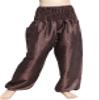 RaanPahMuang Textured Thai Silk Smock Waist MC Hammer Dance Pants with Pocket, Medium, Dark Brown view 1