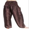 RaanPahMuang Textured Thai Silk Smock Waist MC Hammer Dance Pants with Pocket, Medium, Dark Brown view 2