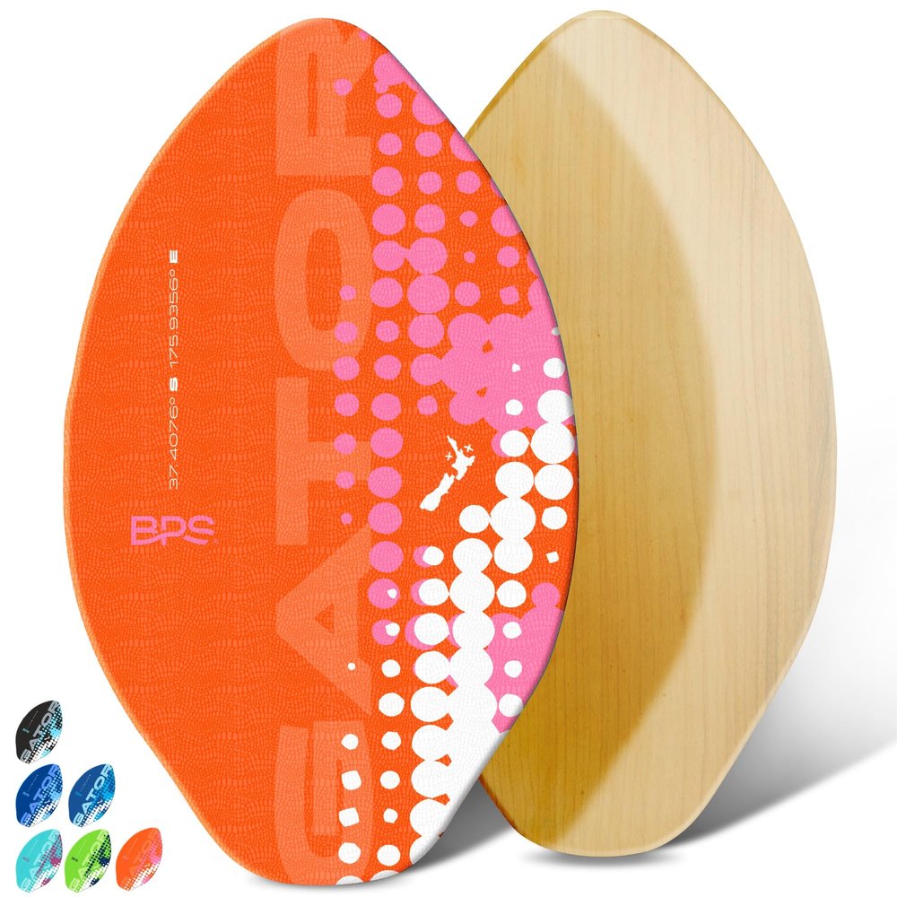 BPS 'Gator' 30 Inch No Wax Needed Skim Board - Epoxy Coated Wood Skimboard with EVA Pads - Skim Board for Beginner to Advanced (Orange)