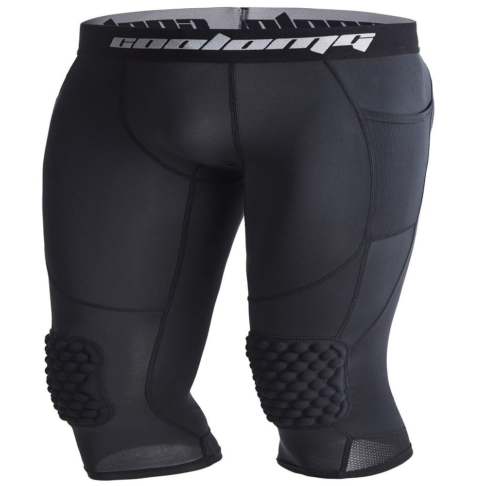 COOLOMG Basketball Pants with Knee Pads Kids 3/4 Compression Tights Black XL