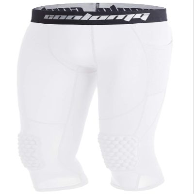COOLOMG Basketball Pants with Knee Pads Kids 3/4 Compression Tights White S