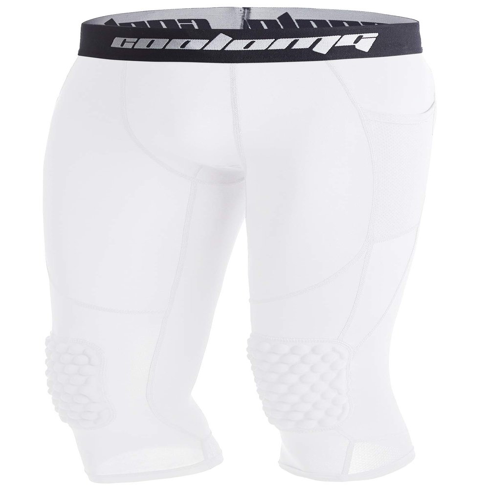 COOLOMG Basketball Pants with Knee Pads Kids 3/4 Compression Tights White S