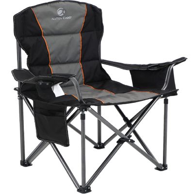 ALPHA CAMP Heavy Duty Camping Chair 500LBS Capacity, Oversized Folding Chair for Heavy People, Padded Portable Outdoor Chair with Cooler Bag & Cup Holder for Camping, Fishing, Beach,Black,1PC