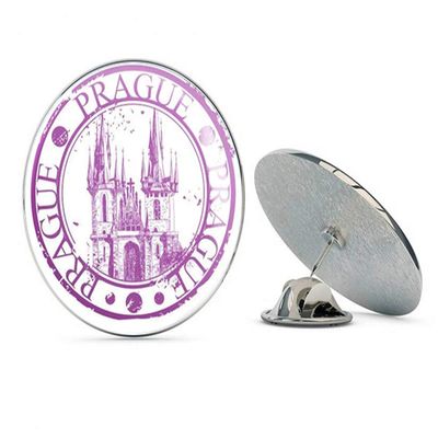 Prague Travel Stamp Desgn Round Metal 0.75" Lapel Pin Hat Shirt Pin Tie Tack Pinback