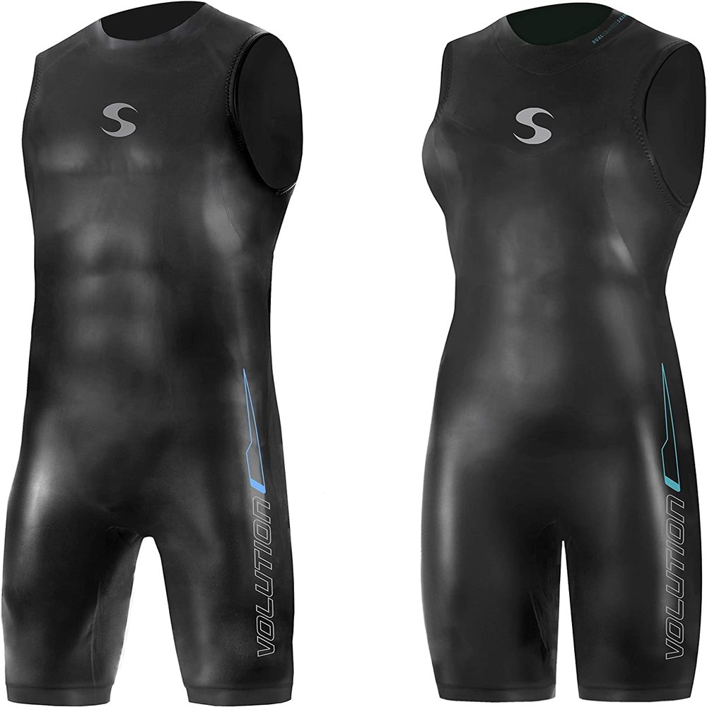Synergy Triathlon Wetsuit 3/2mm - Volution Sleeveless Quick John Smoothskin Neoprene for Open Water Swimming (Men, Men's S2)