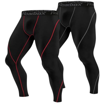 Roadbox 2 Pack Men's Compression Pants Cycling Tights Leggings Cooling Dry Underwear Bottoms Baselayer for Basketball Running