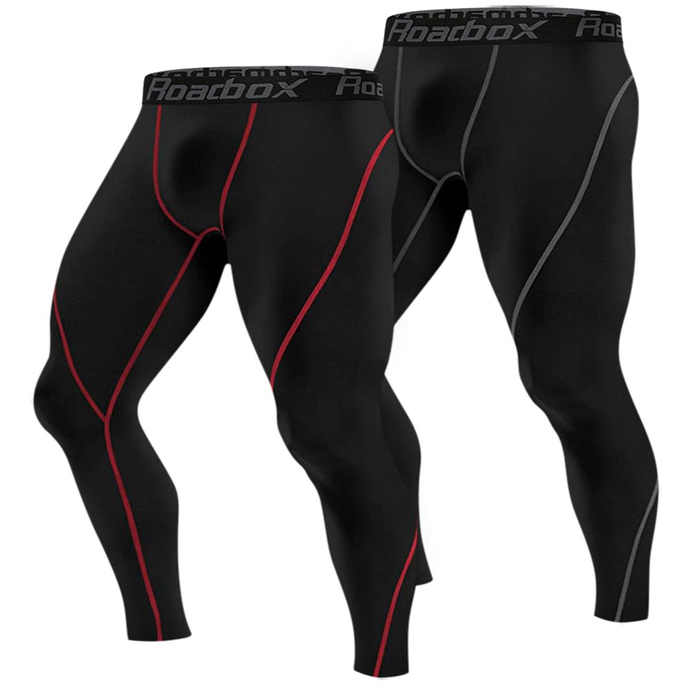 Roadbox 2 Pack Men's Compression Pants Cycling Tights Leggings Cooling Dry Underwear Bottoms Baselayer for Basketball Running