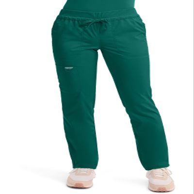 Cherokee Scrubs for Women Mid Rise Tapered Leg Drawstring Pant with 5 Pockets, Cargo Bottom with 2 Way Stretch Fabric - WW105P, L Petite, Hunter Green