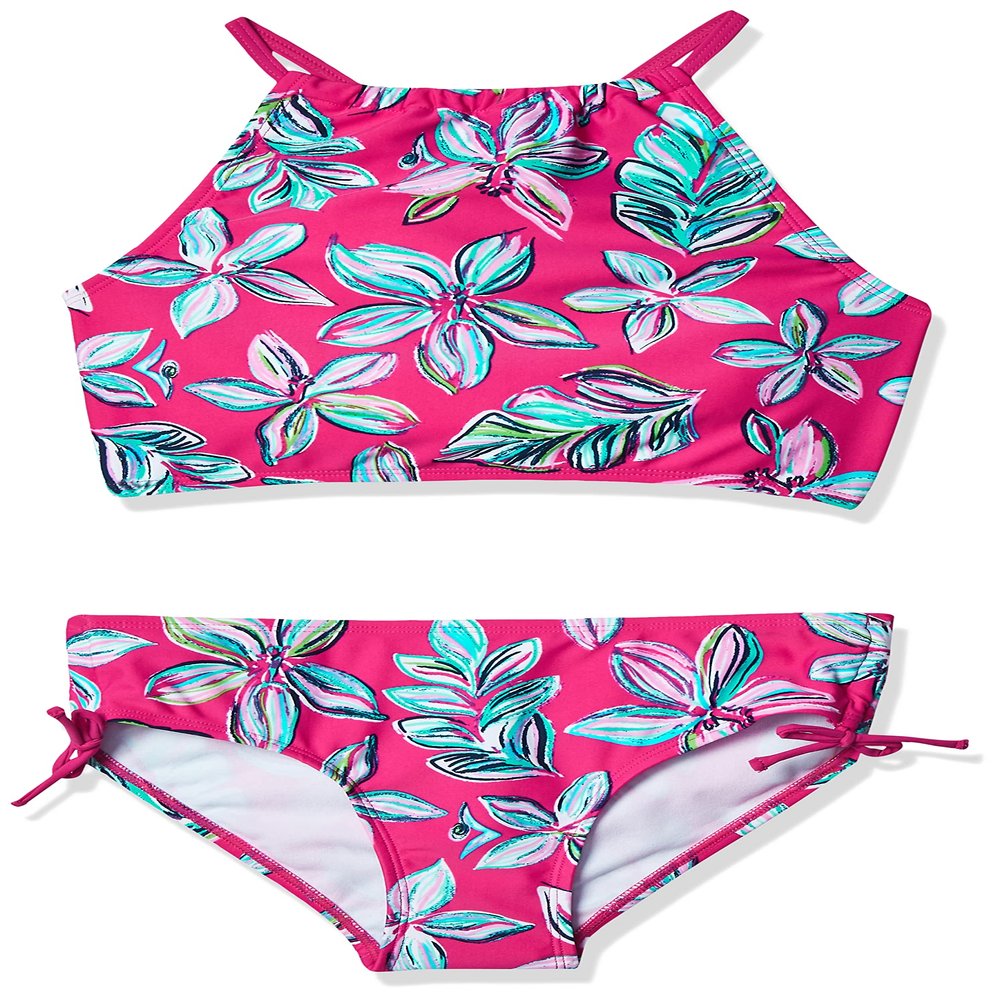 Kanu Surf Girls' Little Charlotte Floral Halter Tankini Beach Sport 2-Piece Swimsuit, Pink, 4