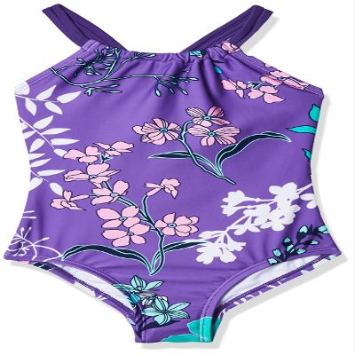 Kanu Surf Girls' Big Paige Floral Halter Top Beach Sport 1-Piece Swimsuit, Purple, 12