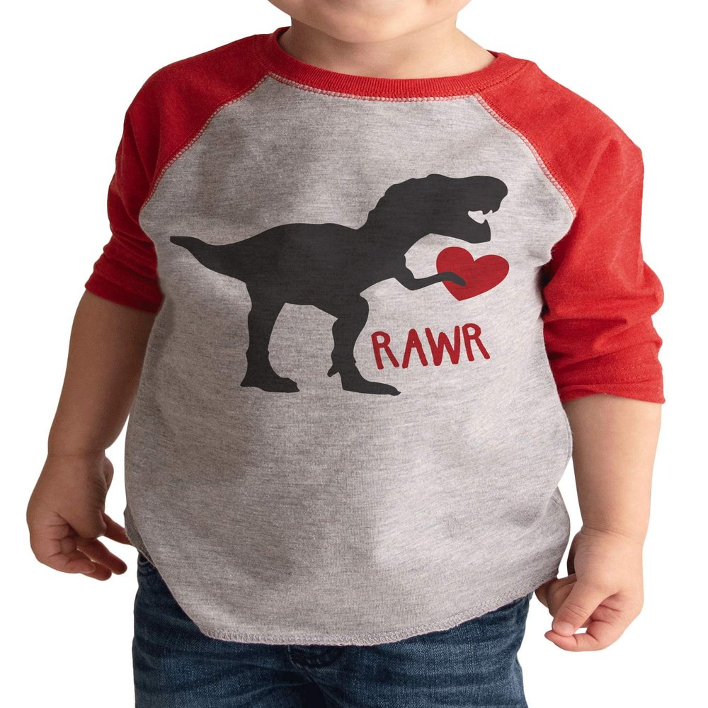 7 ate 9 Apparel Kids Dinosaur Happy Valentine's Day 18 Months Red Raglan