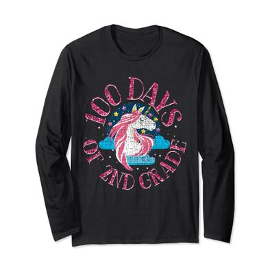 100th Day Of School Long Sleeve Unicorn 2nd Grade Grunge