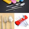 Ktdzone 3 PCS Fork Spoon Chopsticks Travel Stainless Steel Cutlery Portable Camping Bag Picnic Sky Blue view 2