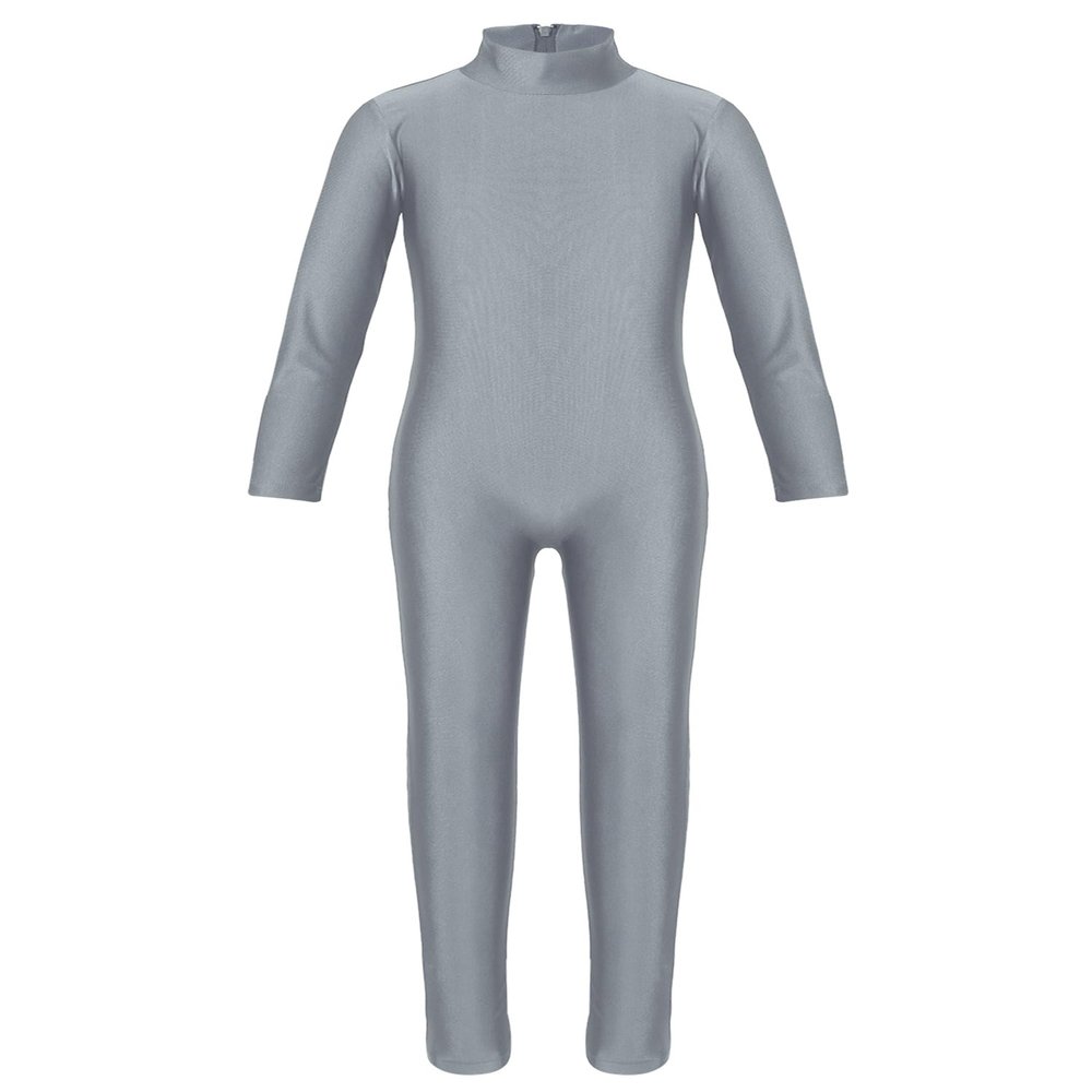 YOOJIA Kids Girls Long Sleeve Full Body Dance Laotard Unitard Gymnastics Ballet Dance Bodysuit Spandex Zentai Jumpsuit Dark Gray 3-4