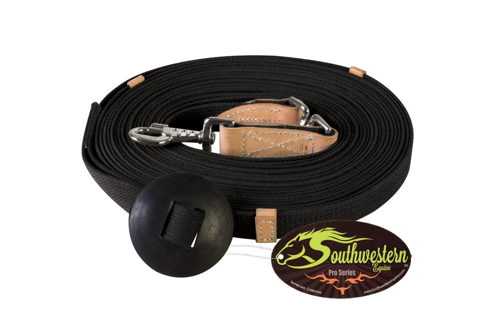 35' Flat Cotton Web Lunge Line with Bolt Snap & Rubber Stop - by Southwestern Equine (35', Black)
