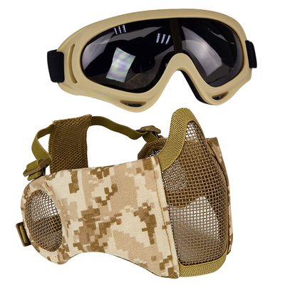 AOUTACC Airsoft Protective Gear Set, Half Face Mesh Mask with Ear Protection and Tactical Goggles for Adult Men Women BBS Paintball Shooting CS Survival Games Cosplay (DD)
