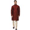 Veera Paridhaan Plain Maroon and Beige Chinese Collar Men Kurta With Payjama Set view 1