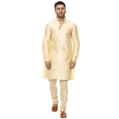 Veera Paridhaan Men Silk Plain Chinese Collar Kurta With Payjama (Beige, Medium-38)