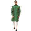 Veera Paridhaan Men Silk Plain Chinese Collar Kurta With Payjama (Green-White, Medium-38) view 1