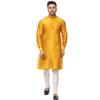 Veera Paridhaan Men Silk Plain Chinese Collar Kurta With Payjama (Yellow-White, Small) view 1