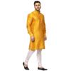 Veera Paridhaan Men Silk Plain Chinese Collar Kurta With Payjama (Yellow-White, Small) view 3