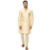 Veera Paridhaan Men Silk Plain Chinese Collar Kurta With Payjama (Beige, Small-36) view 1