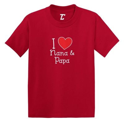 I Love My Nana & Papa - Heart Cute Infant/Toddler Cotton Jersey T-Shirt (Red, 4T)