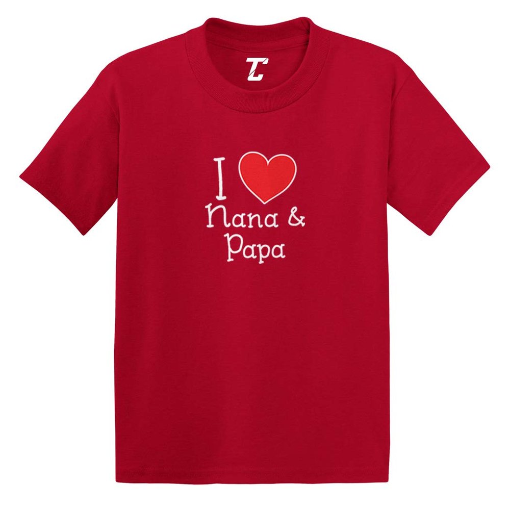 I Love My Nana & Papa - Heart Cute Infant/Toddler Cotton Jersey T-Shirt (Red, 4T)