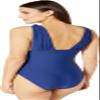 Athena Womens Solid Over the Shoulder Surplice One-Piece Navy 6 view 2