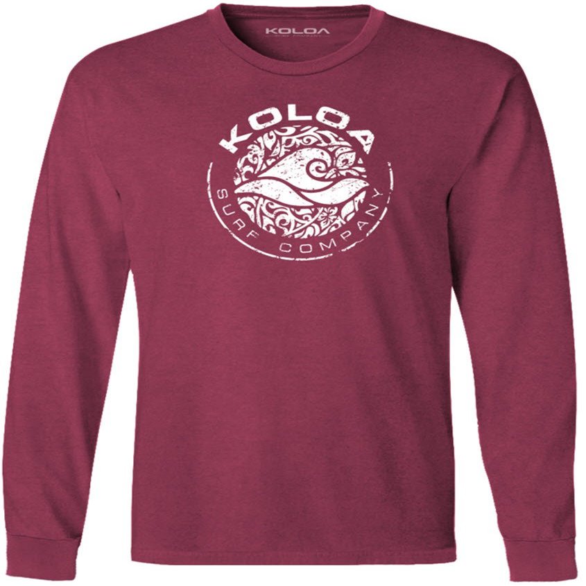 Joe's USA Koloa Circle Wave Vintage Pigment Dyed Long Sleeve Tee - Large - Merlot/W