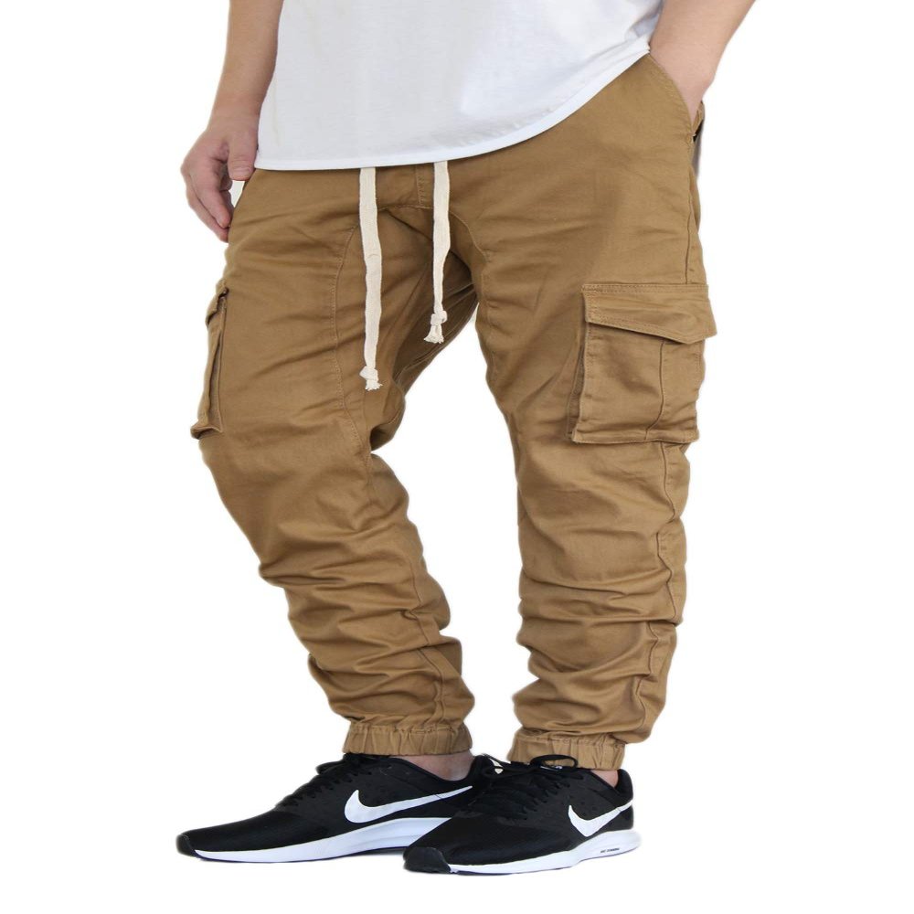 AIRNINE Men's Premium Twill Drop Crotch Jogger Pants S-5XL (Wheat Cargo, Medium)