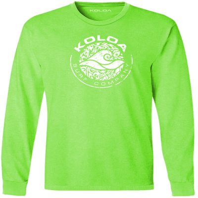 Joe's USA Koloa Circle Wave Vintage Pigment Dyed Long Sleeve Tee, Neon Green/White Logo, 4X-Large