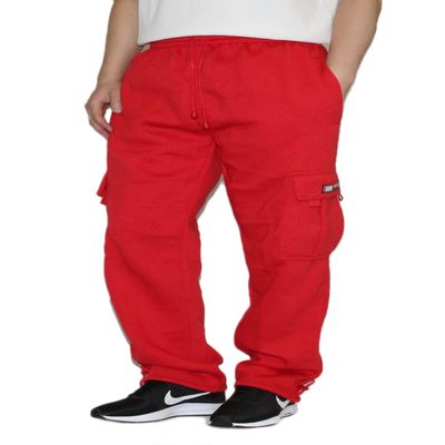 AIRNINE Men's Fleece Cargo Sweatpants Heavyweight M-5XL (Red, Medium)